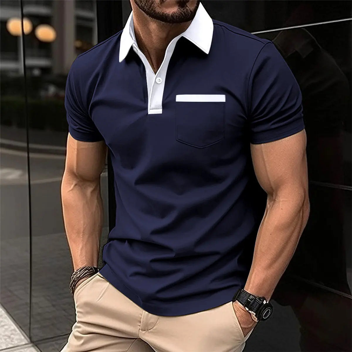 Lapel Fashion Slim Pocket Short-sleeved T-shirt Polo Shirt Men Clothing  Pre2brand