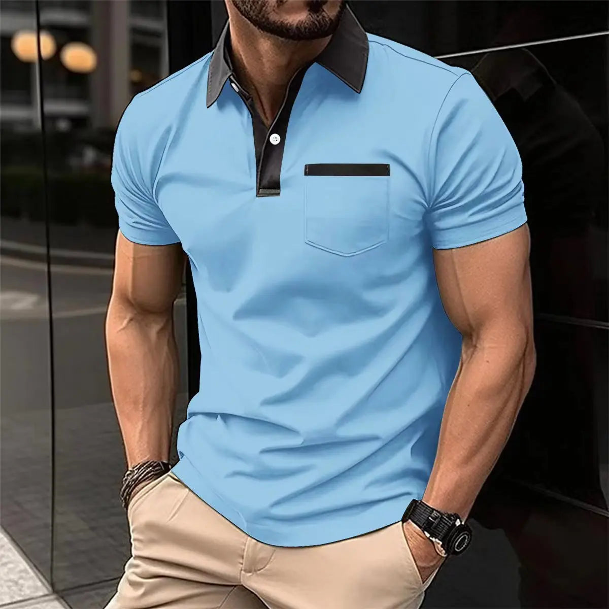 Lapel Fashion Slim Pocket Short-sleeved T-shirt Polo Shirt Men Clothing  Pre2brand