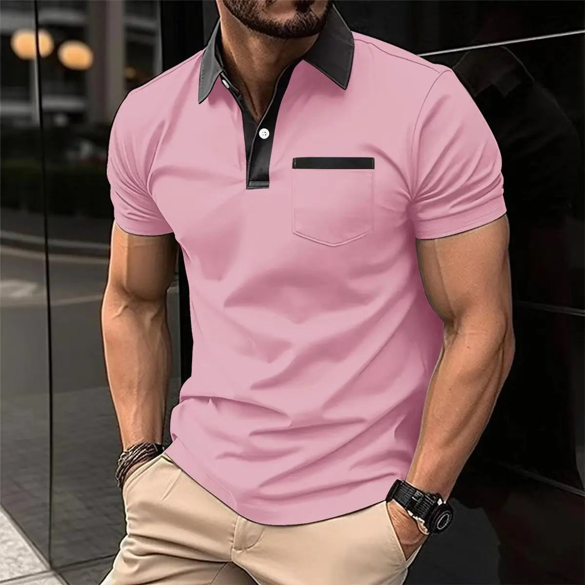 Lapel Fashion Slim Pocket Short-sleeved T-shirt Polo Shirt Men Clothing  Pre2brand
