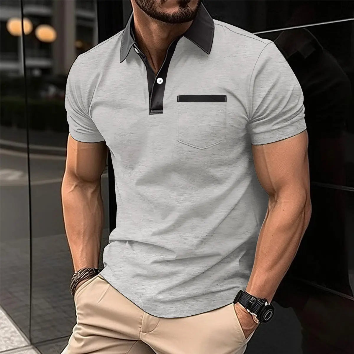 Lapel Fashion Slim Pocket Short-sleeved T-shirt Polo Shirt Men Clothing  Pre2brand