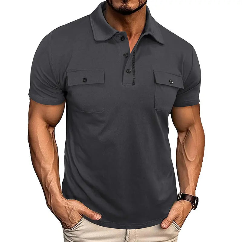 Lapel Short Sleeve Outdoor Pocket Polo Shirt T-shirt Men Clothing  Pre2brand