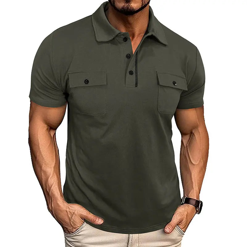 Lapel Short Sleeve Outdoor Pocket Polo Shirt T-shirt Men Clothing  Pre2brand