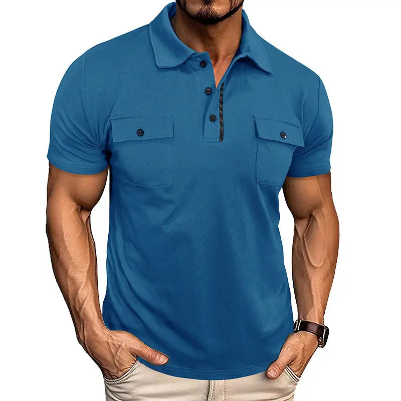 Lapel Short Sleeve Outdoor Pocket Polo Shirt T-shirt Men Clothing  Pre2brand