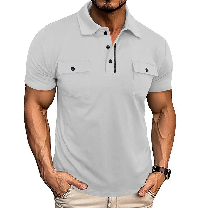 Lapel Short Sleeve Outdoor Pocket Polo Shirt T-shirt Men Clothing  Pre2brand