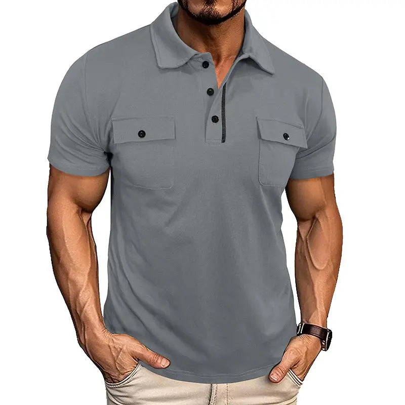 Lapel Short Sleeve Outdoor Pocket Polo Shirt T-shirt Men Clothing  Pre2brand
