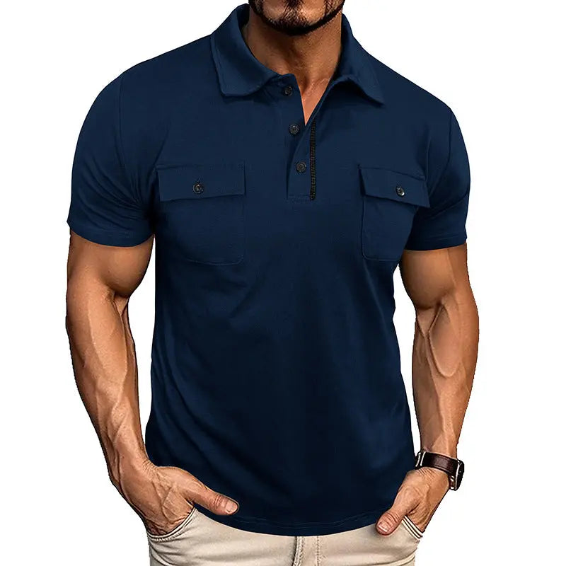 Lapel Short Sleeve Outdoor Pocket Polo Shirt T-shirt Men Clothing  Pre2brand