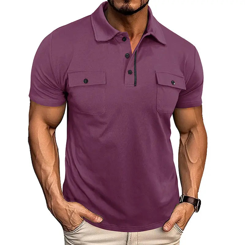 Lapel Short Sleeve Outdoor Pocket Polo Shirt T-shirt Men Clothing  Pre2brand