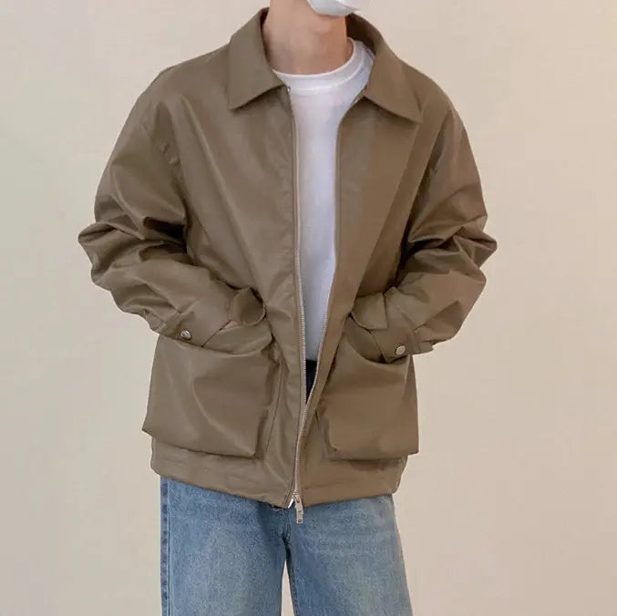 Large Pocket Zipper Leather Jacket For Men Spring And Autumn  Pre2brand