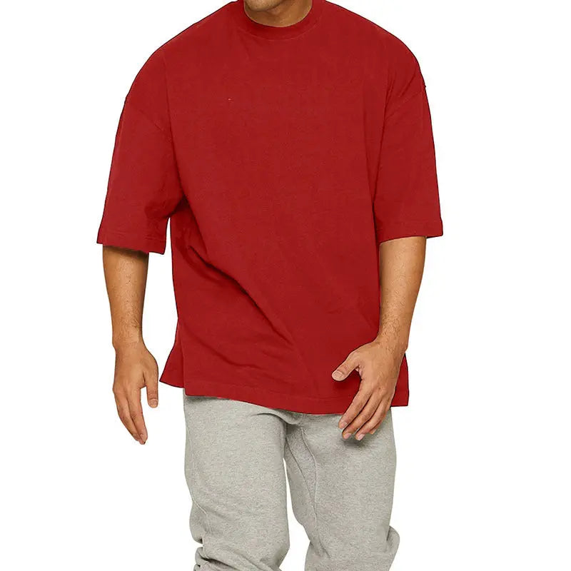 Leisure Running Loose Solid Color Short Sleeve  Pre2brand Red-Light-Board-XXXL