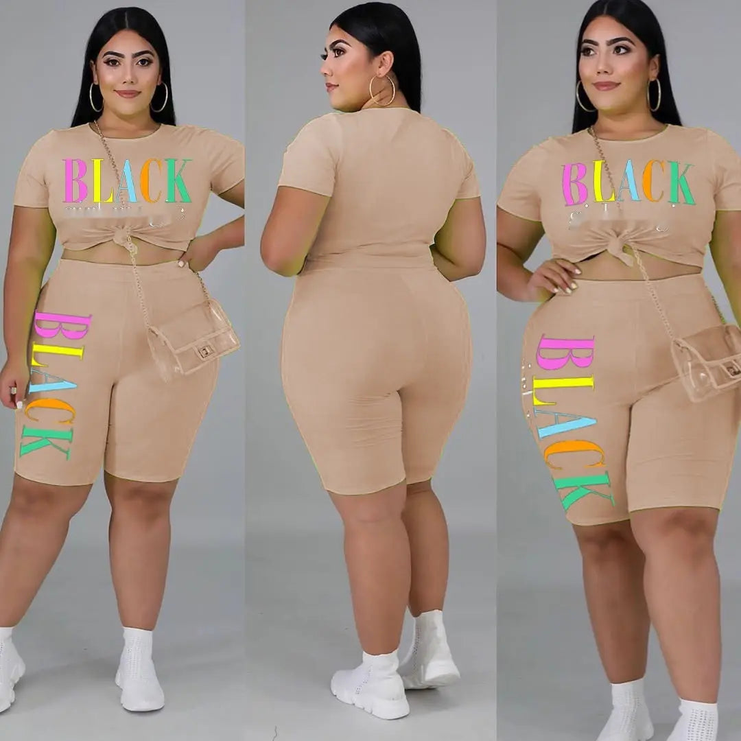 Letter Fashion Casual Plus Size Women's Clothing Suit  Pre2brand Apricot-5XL