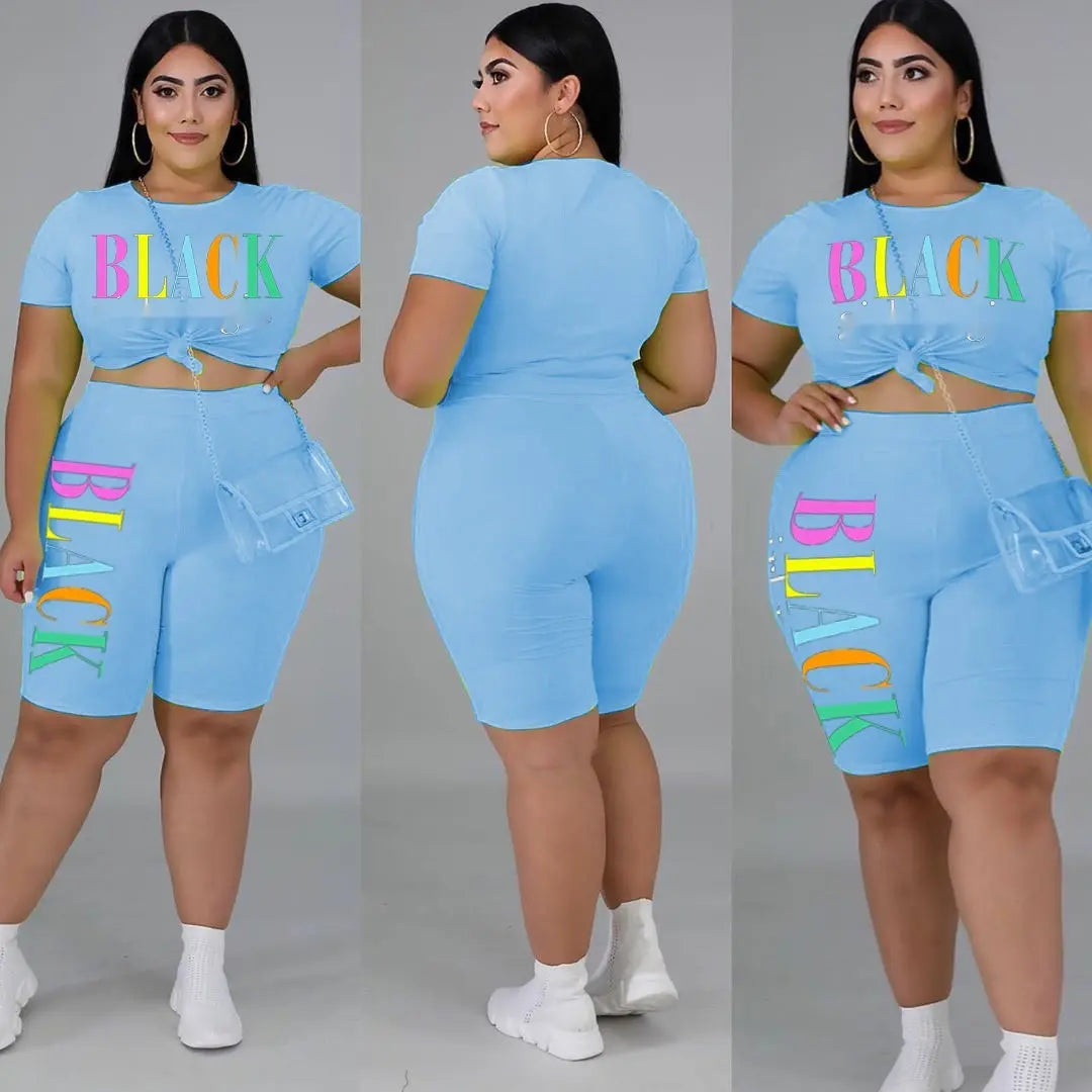 Letter Fashion Casual Plus Size Women's Clothing Suit  Pre2brand Light-Blue-5XL