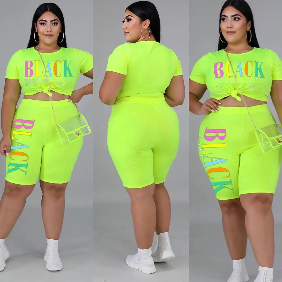 Letter Fashion Casual Plus Size Women's Clothing Suit  Pre2brand Green-5XL