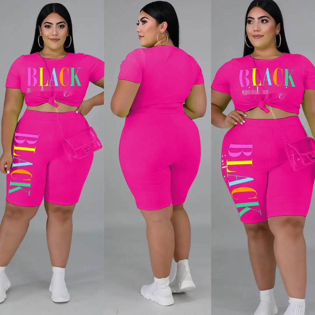 Letter Fashion Casual Plus Size Women's Clothing Suit  Pre2brand Rose-Red-5XL