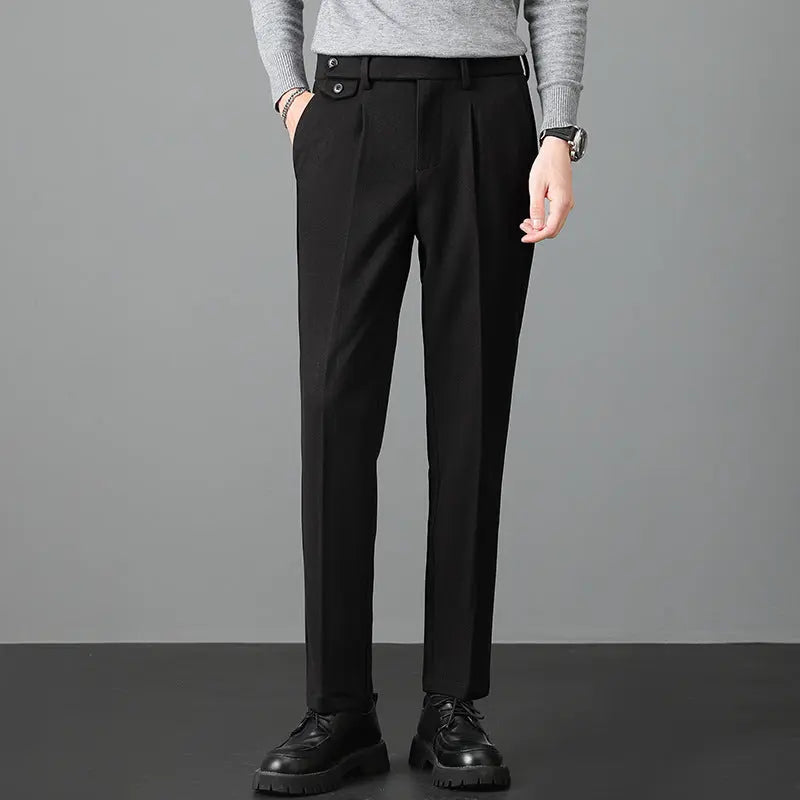 Light Luxury Spring And Autumn Woolen Men's Small Light Casual Pants Stretch  Pre2brand Black-38