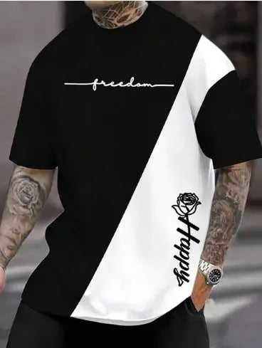 Line Logo Men's Sports Digital 3DT Shirt Short Sleeve  Pre2brand Black-And-White-6XL