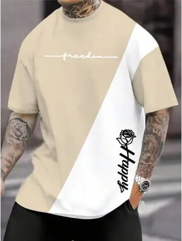 Line Logo Men's Sports Digital 3DT Shirt Short Sleeve  Pre2brand Beige-6XL