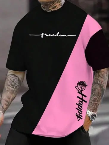 Line Logo Men's Sports Digital 3DT Shirt Short Sleeve  Pre2brand Black-Pink-6XL