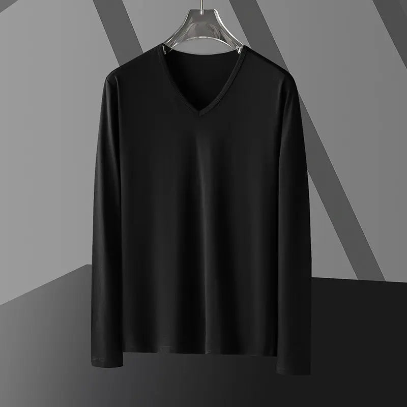 Long Sleeve Men's Fashion Wear Inner Bottoming Shirt Tight-fitting Solid Color Top  Pre2brand 907-Black-5XL