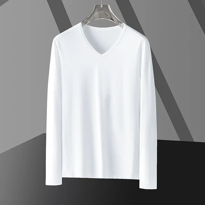 Long Sleeve Men's Fashion Wear Inner Bottoming Shirt Tight-fitting Solid Color Top  Pre2brand 907-White-5XL