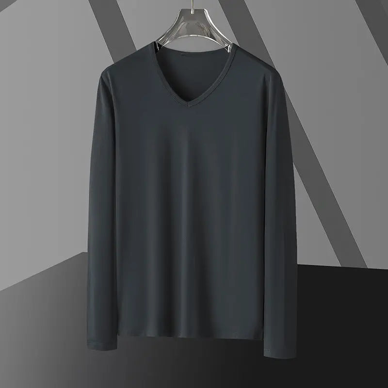 Long Sleeve Men's Fashion Wear Inner Bottoming Shirt Tight-fitting Solid Color Top  Pre2brand 907-Dark-Gray-5XL