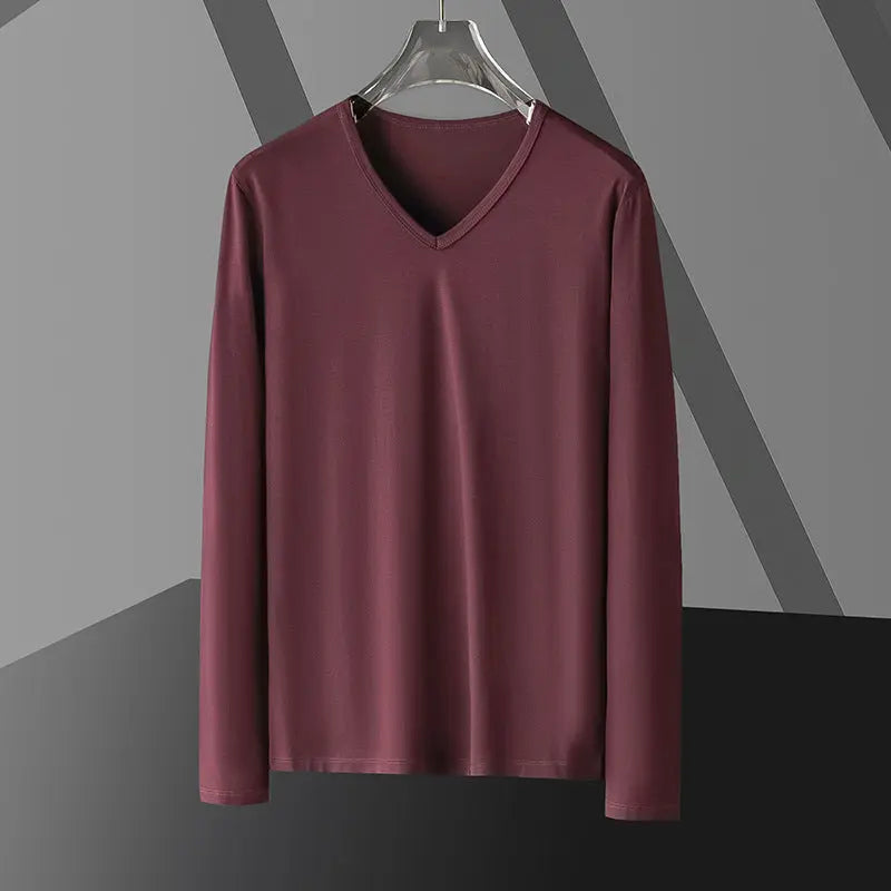 Long Sleeve Men's Fashion Wear Inner Bottoming Shirt Tight-fitting Solid Color Top  Pre2brand 907-Wine-Red-5XL