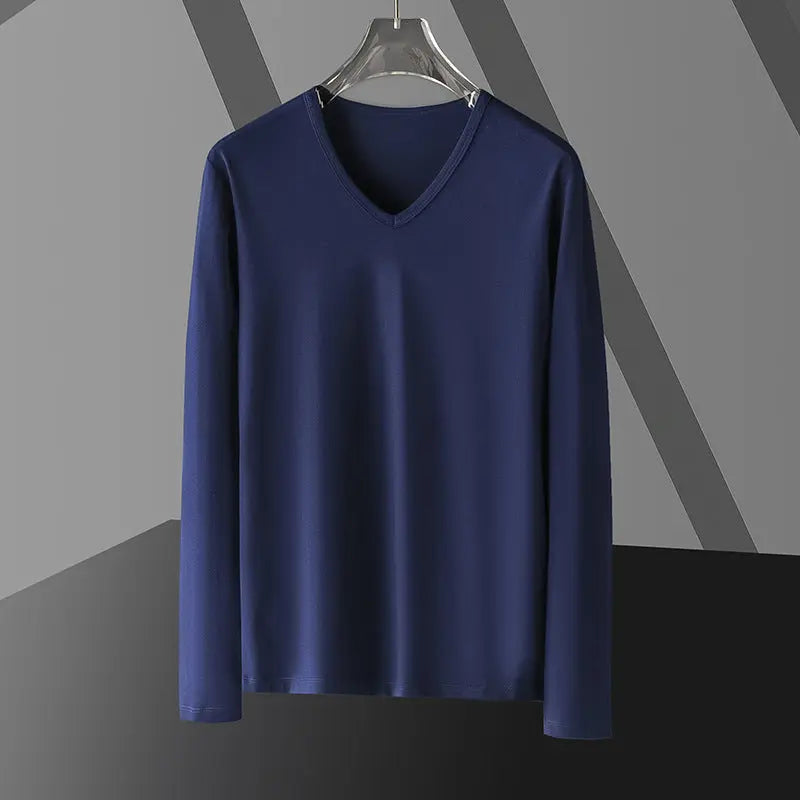 Long Sleeve Men's Fashion Wear Inner Bottoming Shirt Tight-fitting Solid Color Top  Pre2brand 907-Royal-Blue-5XL