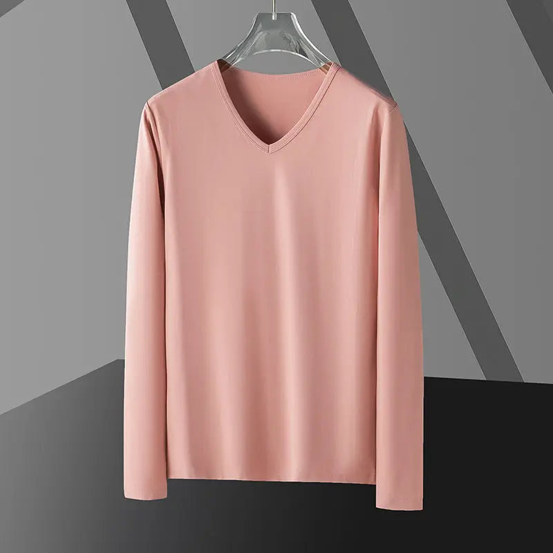Long Sleeve Men's Fashion Wear Inner Bottoming Shirt Tight-fitting Solid Color Top  Pre2brand 907-Pink-5XL