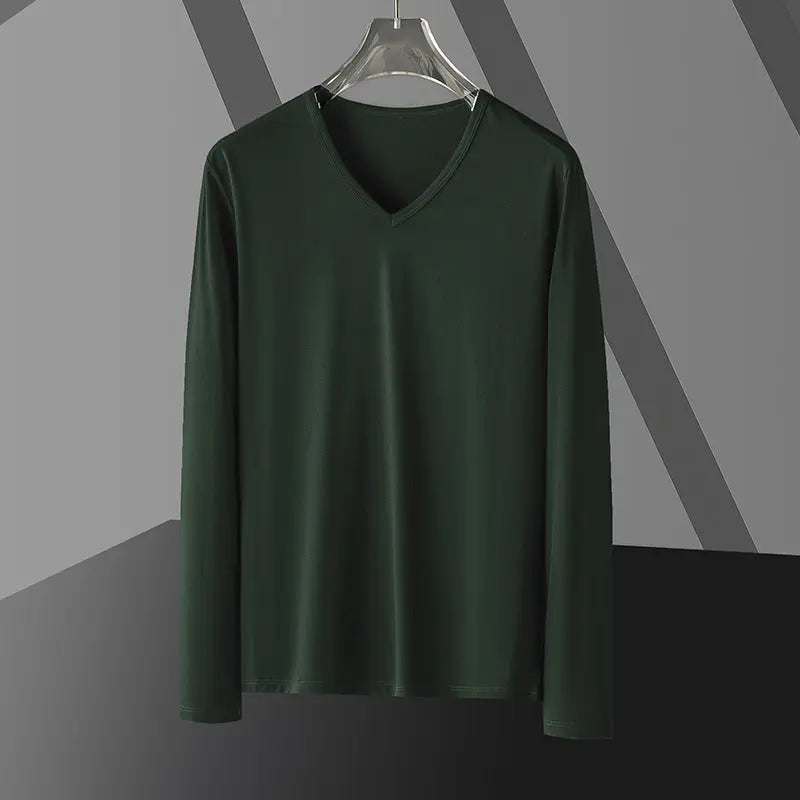 Long Sleeve Men's Fashion Wear Inner Bottoming Shirt Tight-fitting Solid Color Top  Pre2brand 907-Dark-Green-5XL