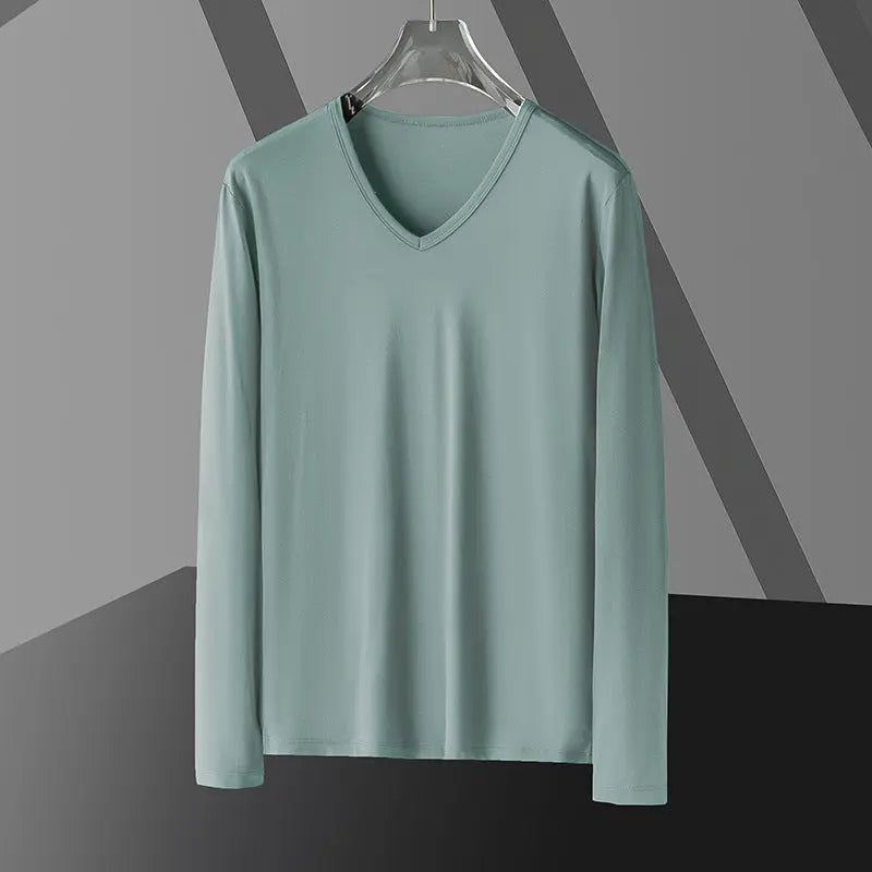 Long Sleeve Men's Fashion Wear Inner Bottoming Shirt Tight-fitting Solid Color Top  Pre2brand 907-Gray-Green-5XL