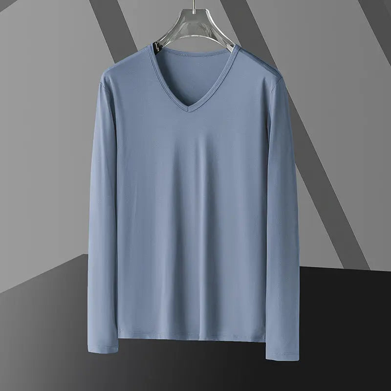 Long Sleeve Men's Fashion Wear Inner Bottoming Shirt Tight-fitting Solid Color Top  Pre2brand 907-Haze-Blue-5XL