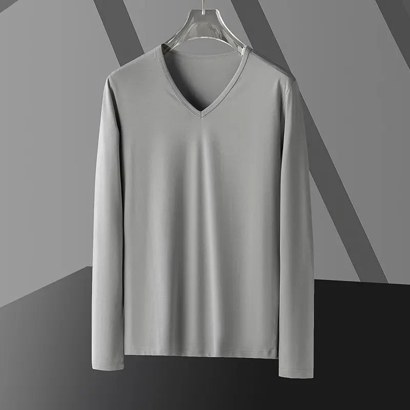 Long Sleeve Men's Fashion Wear Inner Bottoming Shirt Tight-fitting Solid Color Top  Pre2brand 907-Medium-Gray-5XL