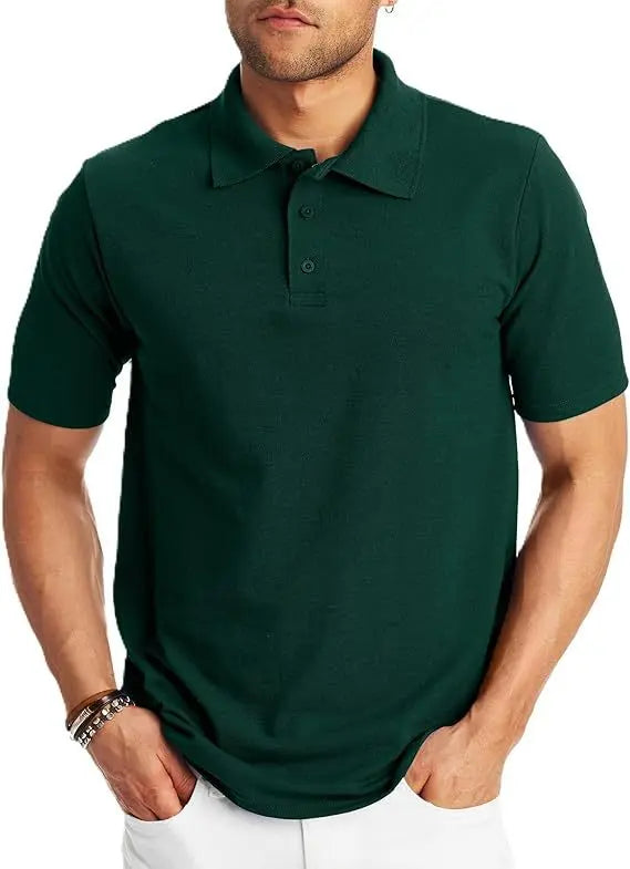Loose And Simple Men's Short-sleeved Polo Shirt  Pre2brand Dark-Green-5XL