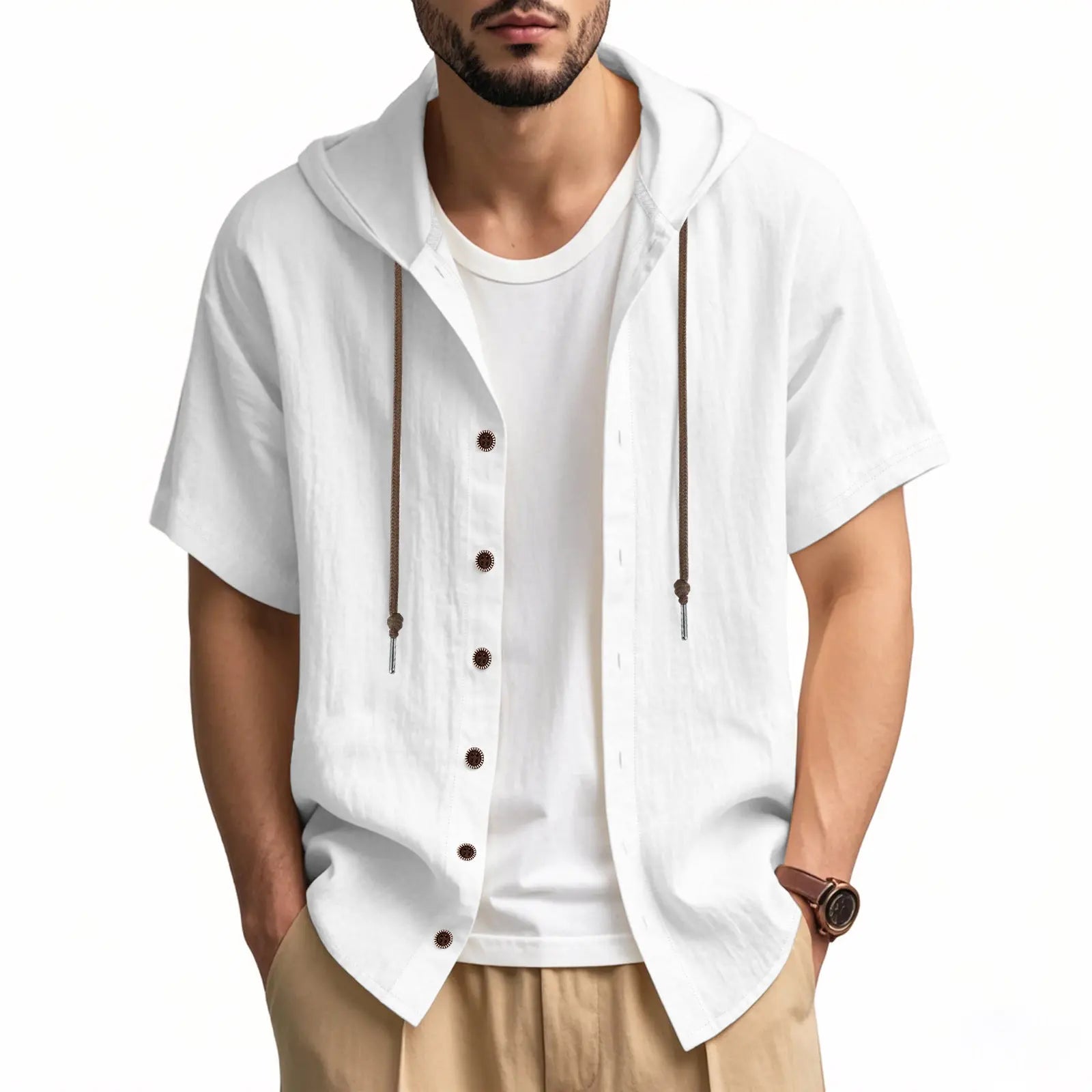 Loose Hooded Short-sleeved Shirt For Men  Pre2brand