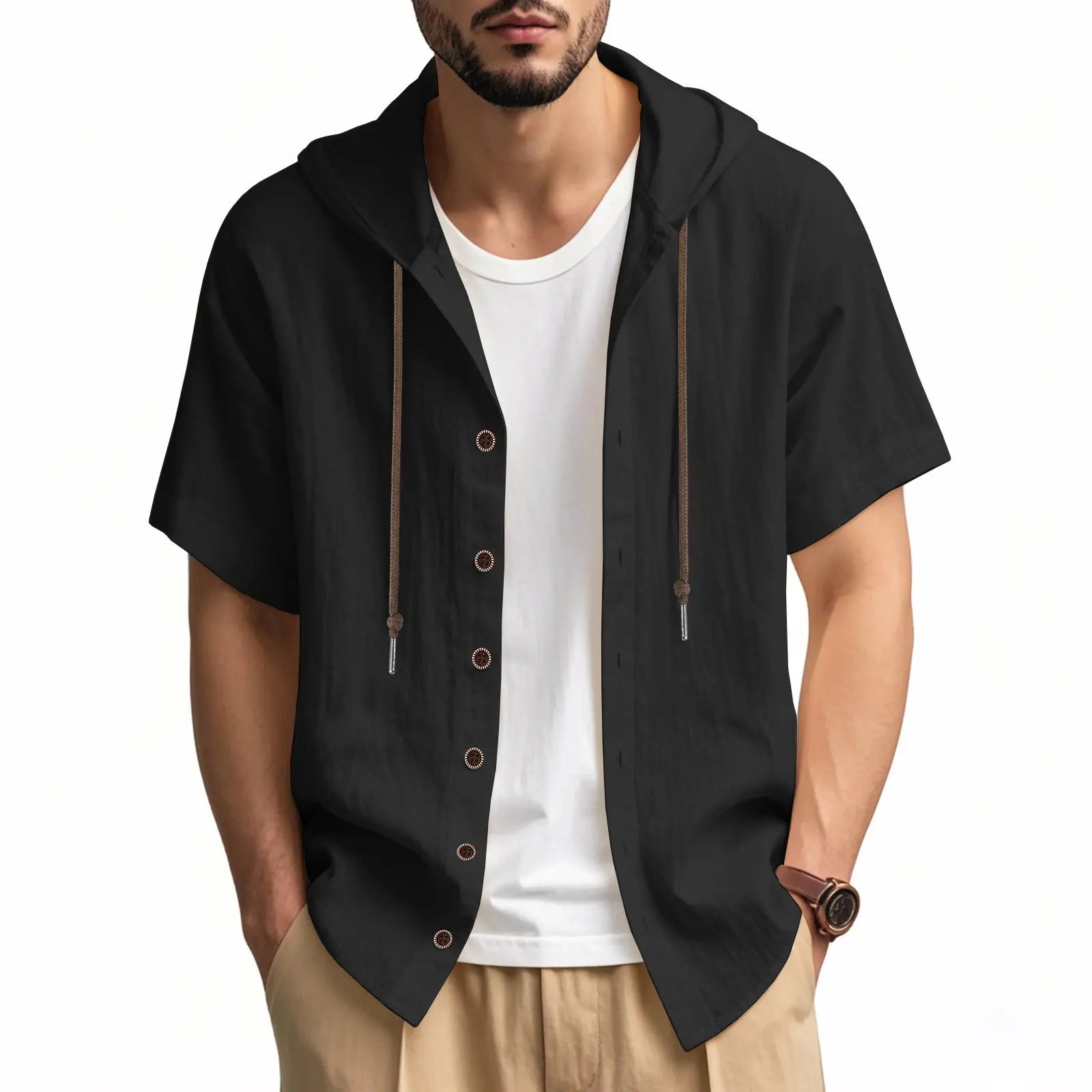 Loose Hooded Short-sleeved Shirt For Men  Pre2brand