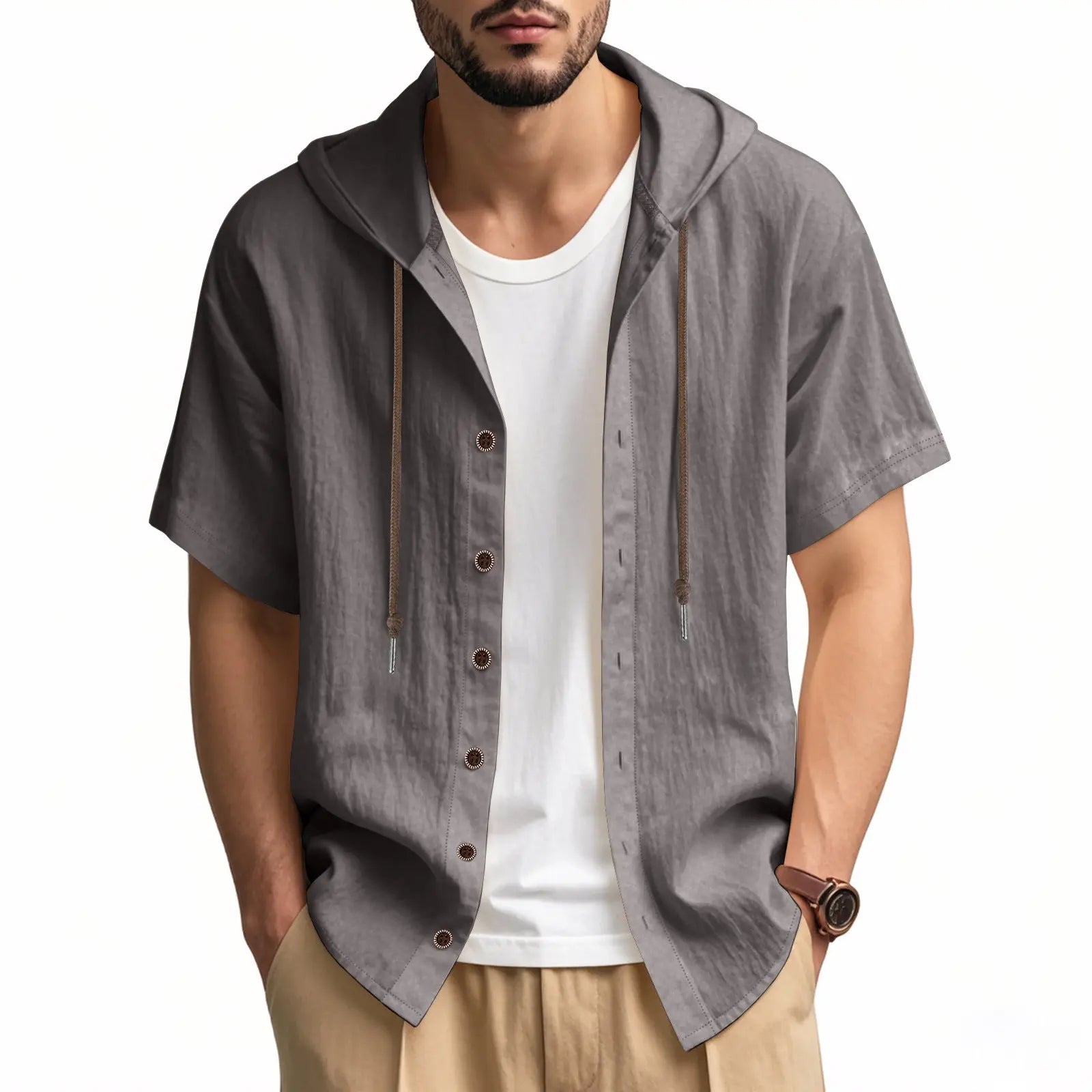 Loose Hooded Short-sleeved Shirt For Men  Pre2brand