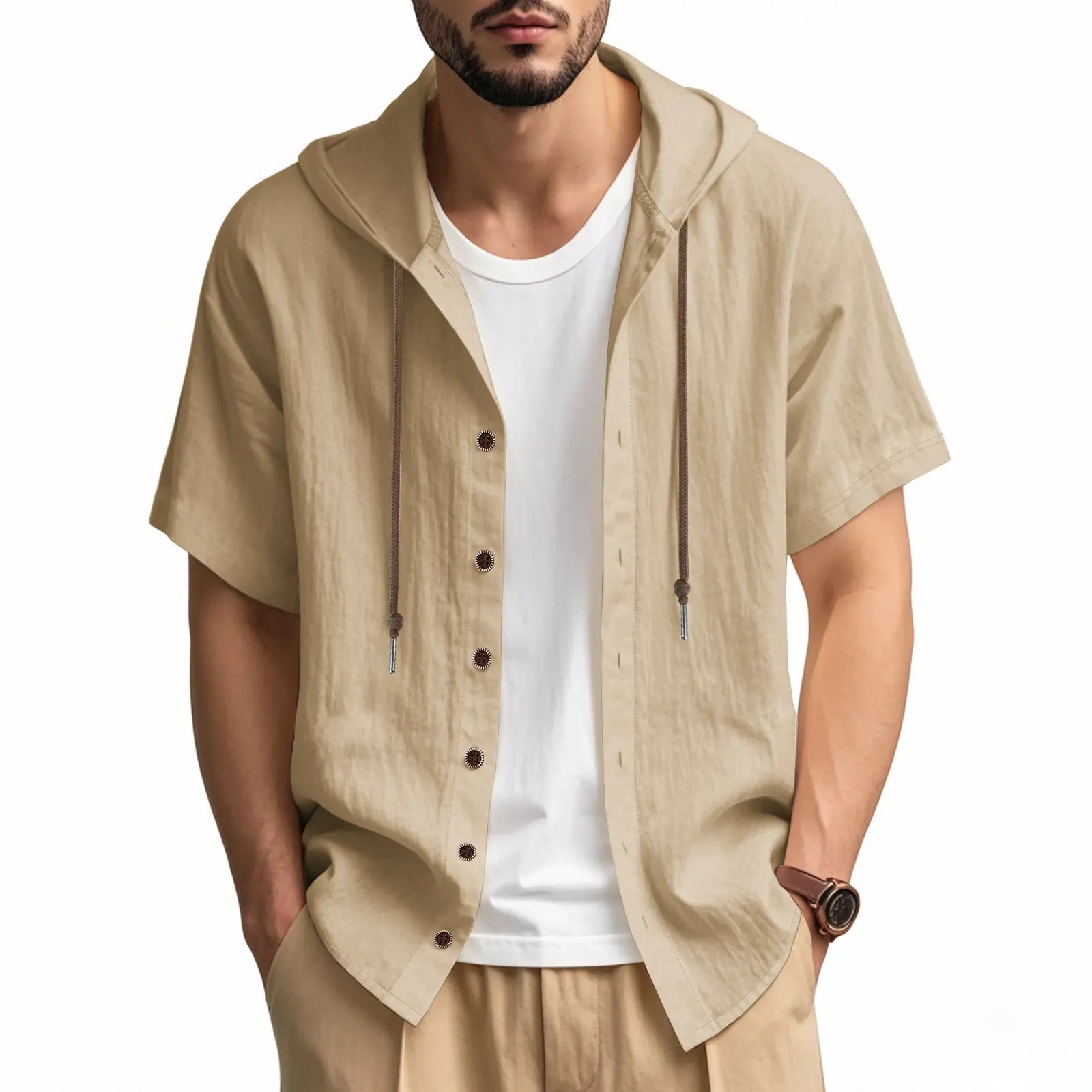 Loose Hooded Short-sleeved Shirt For Men  Pre2brand