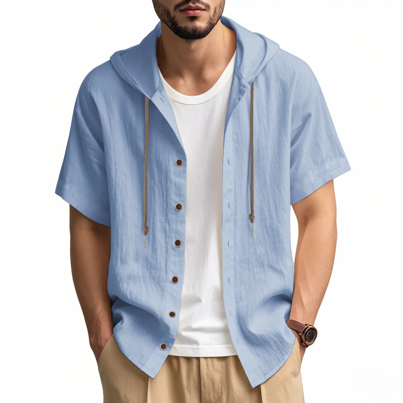 Loose Hooded Short-sleeved Shirt For Men  Pre2brand