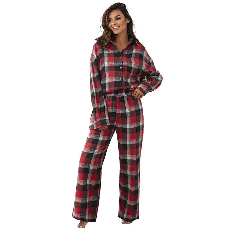 Loose Leisure Suit Women's European And American Fashion Plaid Printing Color Contrast Homewear Women  Pre2brand LC151061P322-XL