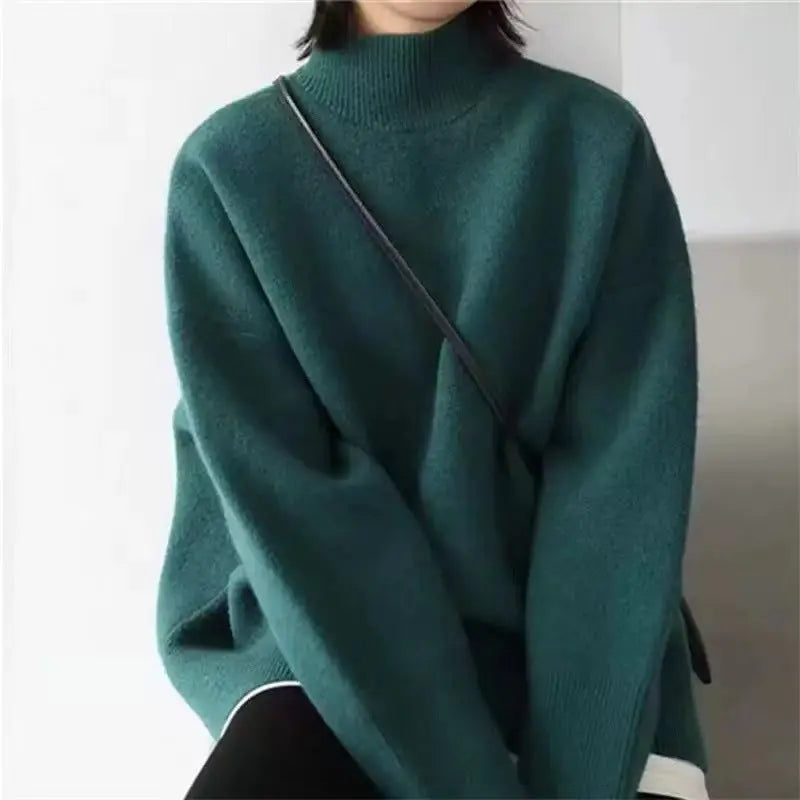 Loose Outer Wear Casual Mid-length Round Neck Cashmere Thickened Sweater  Pre2brand Dark-Green-L