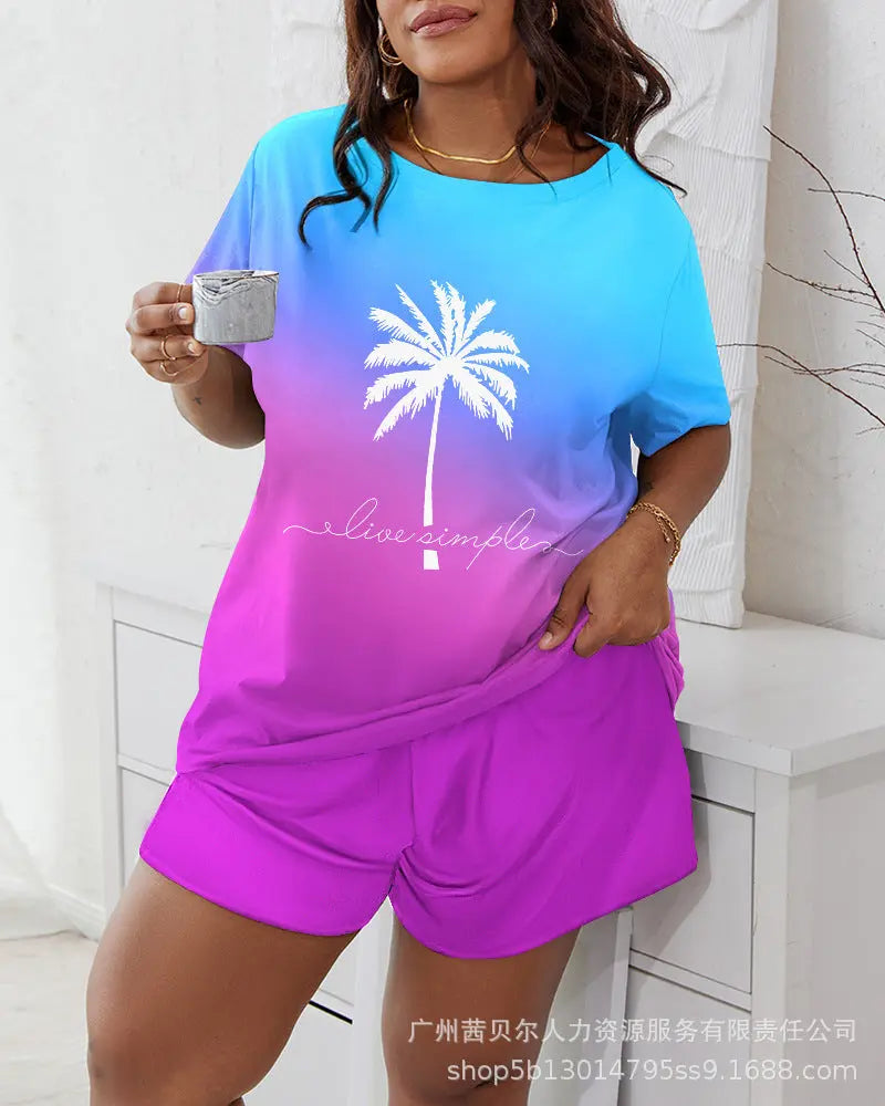 Love Patch Short Sleeve Pajamas Leopard Print Shorts Two-piece Suit  Pre2brand LPU2092A7-4XL