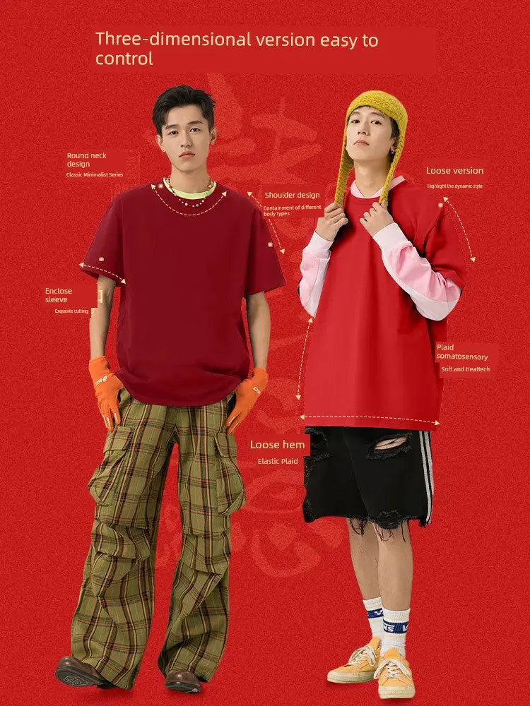 MINISO Family Portrait Red T-shirt Men New Year Parent-Child Clothes 2025 Birth Year Snake Year Limited Clothes Y  Pre2brand