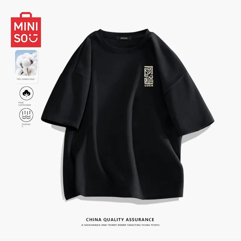 MINISO Family Portrait Red T-shirt Men New Year Parent-Child Clothes 2025 Birth Year Snake Year Limited Clothes Y  Pre2brand 175-L-Black-blessed-writing-badge