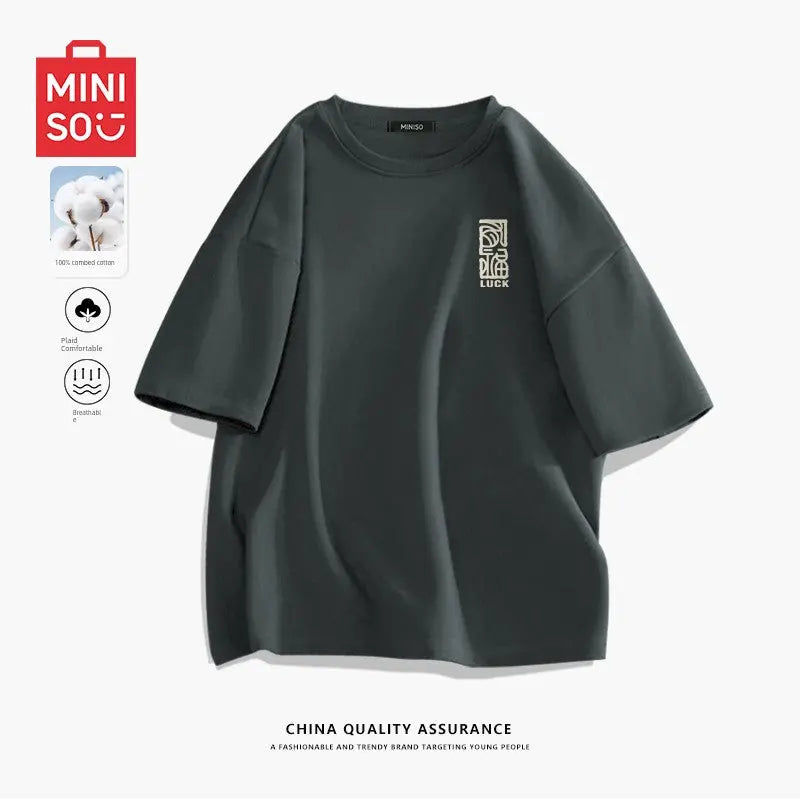 MINISO Family Portrait Red T-shirt Men New Year Parent-Child Clothes 2025 Birth Year Snake Year Limited Clothes Y  Pre2brand 180-XL-Dark-gray-Blessed-Writing-Bests