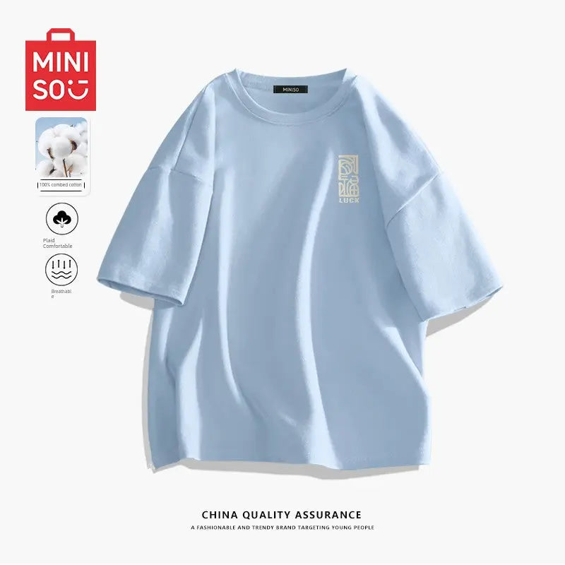 MINISO Family Portrait Red T-shirt Men New Year Parent-Child Clothes 2025 Birth Year Snake Year Limited Clothes Y  Pre2brand 170-M-Glacier-Blue-Blessed-Writing-Chest