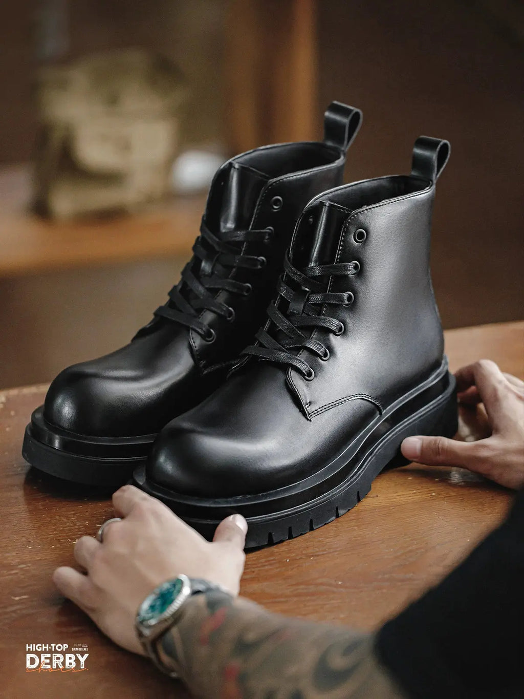 MRA Platform Martin Boots Men's Shoes British Style Big round Toe Leather Shoes Ankle Boots High Top Derby Shoes Parka Leather Boots - Pre2brand