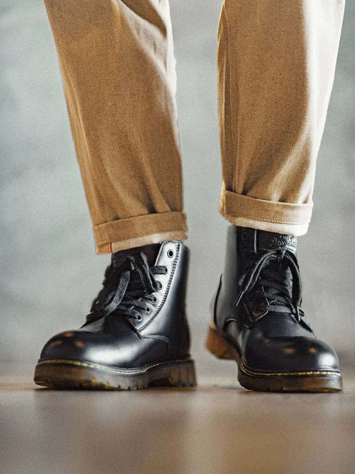 Madden Summer Martin Boots Men's Mid-Top British Style Worker Boot Thick Sole Ankle Boots Black Genuine Leather Shoes Casual Boots - Pre2brand