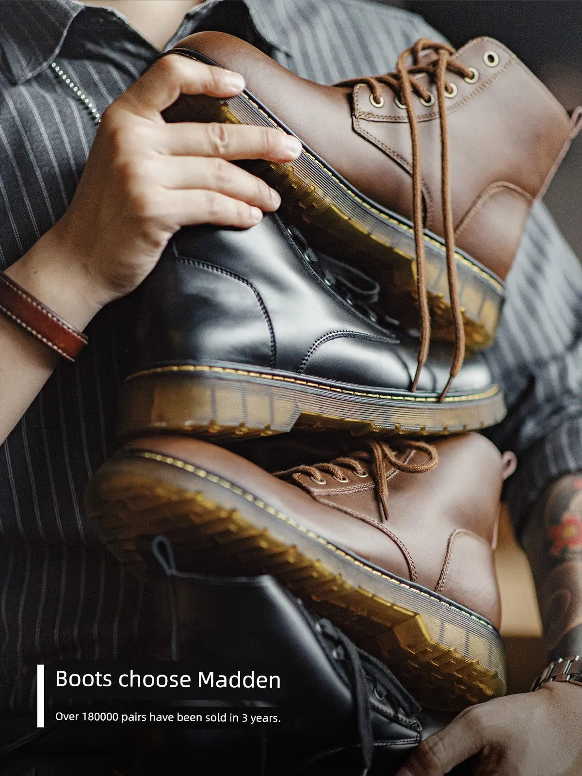 Madden Summer Martin Boots Men's Mid-Top British Style Worker Boot Thick Sole Ankle Boots Black Genuine Leather Shoes Casual Boots - Pre2brand