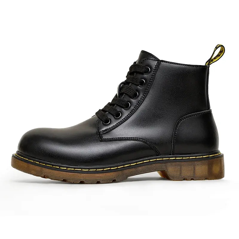 Madden Summer Martin Boots Men's Mid-Top British Style Worker Boot Thick Sole Ankle Boots Black Genuine Leather Shoes Casual Boots - Pre2brand