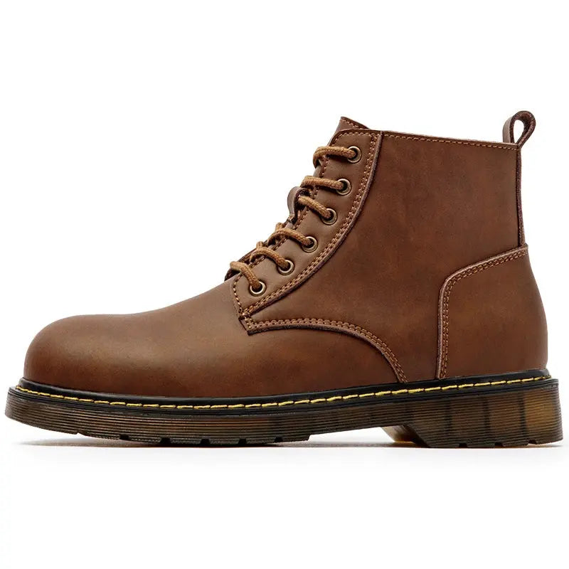 Madden Summer Martin Boots Men's Mid-Top British Style Worker Boot Thick Sole Ankle Boots Black Genuine Leather Shoes Casual Boots - Pre2brand