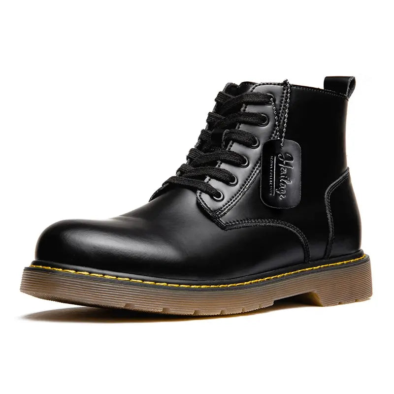 Madden Summer Martin Boots Men's Mid-Top British Style Worker Boot Thick Sole Ankle Boots Black Genuine Leather Shoes Casual Boots - Pre2brand